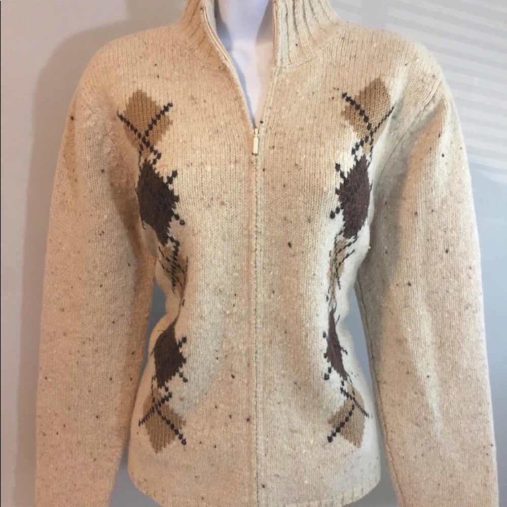 Talbots Ivory Argyle 100% Lambswool Sweater